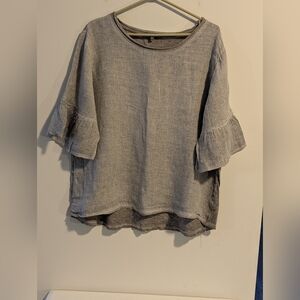 Orange Amore. Taupe Women's Linen Top With Bell 3/4 Sleeves.. SizeL-XL.